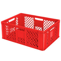 10x bac gerbables format euro 600x400x240 mm, qualité alimentaire, rouge + 1 roulette de transport