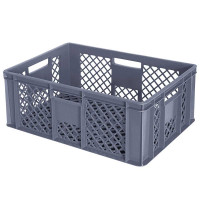 10x bac gerbables format euro 600x400x240 mm, qualité alimentaire, gris + 1 roulette de transport
