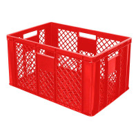 10x bac gerbables format euro 600x400x320 mm, qualité alimentaire, rouge + 1 roulette de transport
