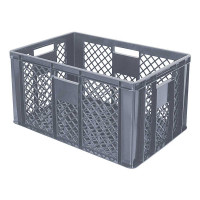 10x bac gerbables format euro 600x400x320 mm, qualité alimentaire, gris + 1 roulette de transport