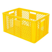 10x bac gerbables format euro 600x400x320 mm, qualité alimentaire, jaune + 1 roulette de transport