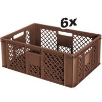 6x bac Euro / paniers empilables, qualité alimentaire, LxlxH 600x400x240 mm, brun