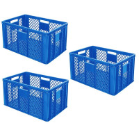 3x Bac gerbable normes Europe - Lxlxh 600x400x320 mm, bleu