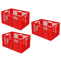 3x Bac gerbable normes Europe - Lxlxh 600x400x320 mm, rouge