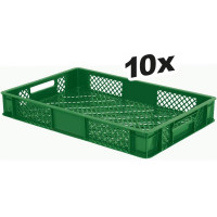 10x Bac gerbable normes Europe à parois et fonds ajourés - Lxlxh 600x400x90 mm, vert