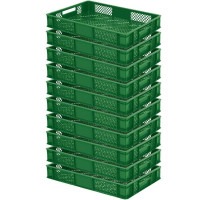 10x Bac gerbable normes Europe à parois et fonds ajourés - Lxlxh 600x400x90 mm, vert