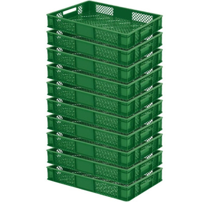 10x Bac gerbable normes Europe à parois et fonds ajourés - Lxlxh 600x400x90 mm, vert
