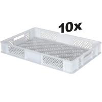 10x Bac gerbable normes Europe à parois et fonds ajourés - Lxlxh 600x400x90 mm, blanc
