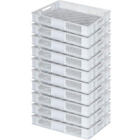 10x Bac gerbable normes Europe à parois et fonds ajourés - Lxlxh 600x400x90 mm, blanc