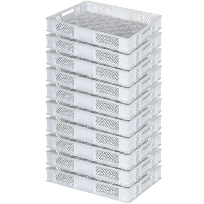 10x Bac gerbable normes Europe à parois et fonds ajourés - Lxlxh 600x400x90 mm, blanc