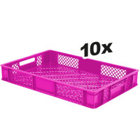 10x Bac gerbable normes Europe à parois et fonds ajourés - Lxlxh 600x400x90 mm, rose