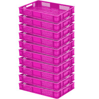 10x Bac gerbable normes Europe à parois et fonds ajourés - Lxlxh 600x400x90 mm, rose