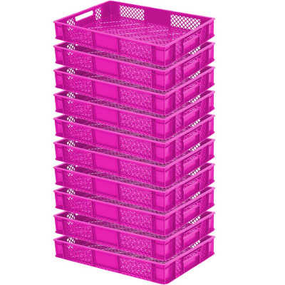 10x Bac gerbable normes Europe à parois et fonds ajourés - Lxlxh 600x400x90 mm, rose