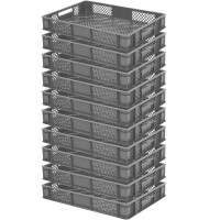 10x Bac gerbable normes Europe à parois et fonds ajourés - Lxlxh 600x400x90 mm, gris