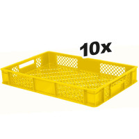 10x Bac gerbable normes Europe à parois et fonds ajourés - Lxlxh 600x400x90 mm, jaune