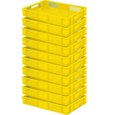 10x Bac gerbable normes Europe à parois et fonds ajourés - Lxlxh 600x400x90 mm, jaune