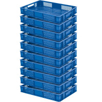 10x Bac gerbable normes Europe à parois et fonds ajourés - Lxlxh 600x400x90 mm, bleu