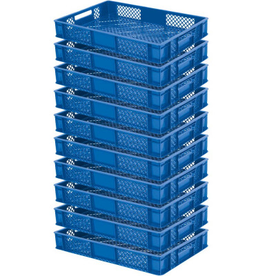 10x Bac gerbable normes Europe à parois et fonds ajourés - Lxlxh 600x400x90 mm, bleu