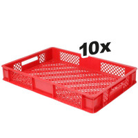 10x Bac gerbable normes Europe à parois et fonds ajourés - Lxlxh 600x400x90 mm, rouge