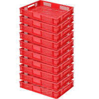 10x Bac gerbable normes Europe à parois et fonds ajourés - Lxlxh 600x400x90 mm, rouge