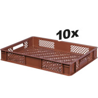 10x Bac gerbable normes Europe à parois et fonds ajourés - Lxlxh 600x400x90 mm, brun