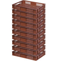 10x Bac gerbable normes Europe à parois et fonds ajourés - Lxlxh 600x400x90 mm, brun