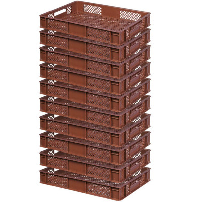 10x Bac gerbable normes Europe à parois et fonds ajourés - Lxlxh 600x400x90 mm, brun