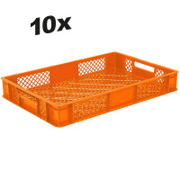 10x Bac gerbable normes Europe à parois et fonds ajourés - Lxlxh 600x400x90 mm, orange