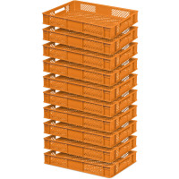 10x Bac gerbable normes Europe à parois et fonds ajourés - Lxlxh 600x400x90 mm, orange