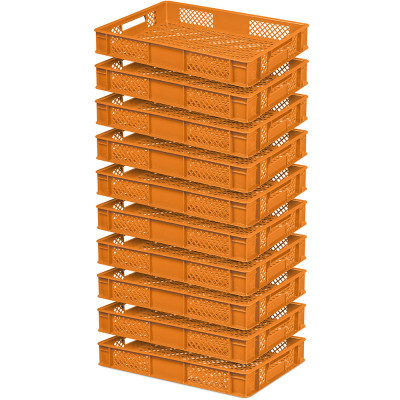 10x Bac gerbable normes Europe à parois et fonds ajourés - Lxlxh 600x400x90 mm, orange