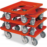 Lot de 6 trottinettes de transport pour conteneurs 600 x 400 mm, capacité de charge 250 kg, rouge