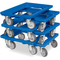 Lot de 6 trottinettes de transport pour conteneurs 600 x 400 mm, capacité de charge 250 kg, bleu