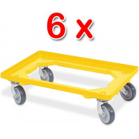 Lot de 6 trottinettes de transport pour conteneurs 600 x 400 mm, capacité de charge 250 kg, jaune