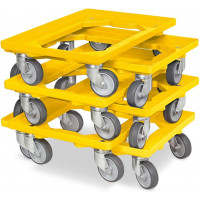Lot de 6 trottinettes de transport pour conteneurs 600 x 400 mm, capacité de charge 250 kg, jaune