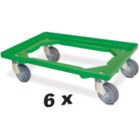 Lot de 6 trottinettes de transport pour conteneurs 600 x 400 mm, capacité de charge 250 kg, vert