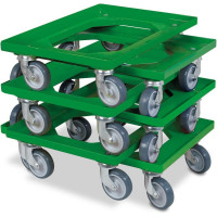 Lot de 6 trottinettes de transport pour conteneurs 600 x 400 mm, capacité de charge 250 kg, vert