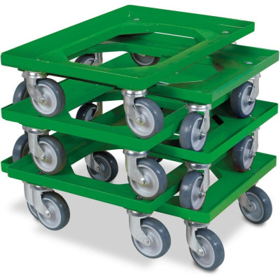 Lot de 6 trottinettes de transport pour conteneurs 600 x 400 mm, capacité de charge 250 kg, vert