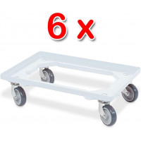 Lot de 6 trottinettes de transport pour conteneurs 600 x 400 mm, capacité de charge 250 kg, blanc