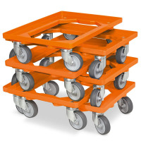 Lot de 6 trottinettes de transport pour conteneurs 600 x 400 mm, capacité de charge 250 kg, orange