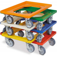Lot de 6 trottinettes de transport pour conteneurs 600 x 400 mm, capacité de charge 250 kg, 6 couleurs