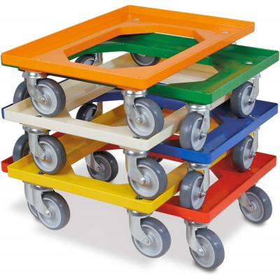 Lot de 6 trottinettes de transport pour conteneurs 600 x 400 mm, capacité de charge 250 kg, 6 couleurs