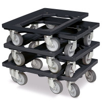 Lot de 6 trottinettes de transport pour conteneurs 600 x 400 mm, capacité de charge 250 kg, noir