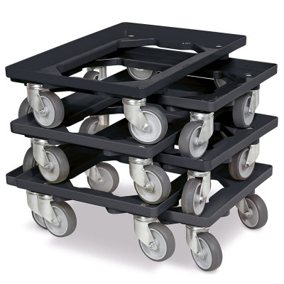 Lot de 6 trottinettes de transport pour conteneurs 600 x 400 mm, capacité de charge 250 kg, noir