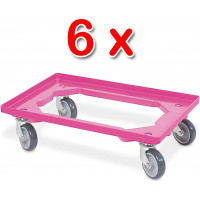 Lot de 6 trottinettes de transport pour conteneurs 600 x 400 mm, capacité de charge 250 kg, rose