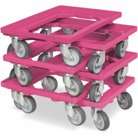 Lot de 6 trottinettes de transport pour conteneurs 600 x 400 mm, capacité de charge 250 kg, rose