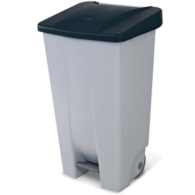 Poubelle avec roulettes et pédale, PP, lxpxh 510x430x880 mm, 120 litres, gris/noir