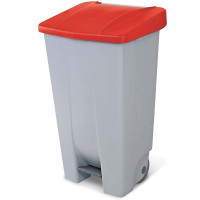 Poubelle avec roulettes et pédale, PP, lxpxh 510x430x880 mm, 120 litres, gris/rouge