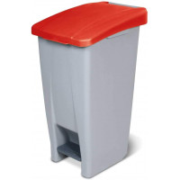 Poubelle avec roulettes et pédale, PP, lxpxh 380 x 490 x 700 mm, 60 litres, gris/rouge