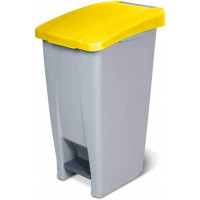Poubelle avec roulettes et pédale, PP, lxpxh 380 x 490 x 700 mm, 60 litres, gris/jaune