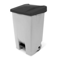 Poubelle avec roulettes et pédale, PP, lxpxh 490x420x740 mm, 80 litres, gris/noir